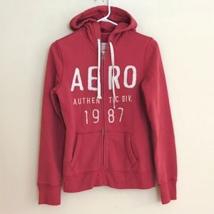 Aeropostale Dark Coral Pink Zip Up Hooded Jacket Long Sleeve - Size M